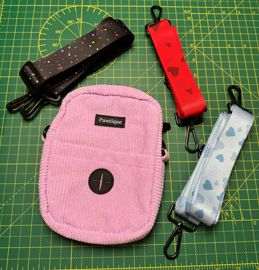 Walkies Bag - Lilac with Disco, Red Hearts and Blue Hearts Strap (No Lilac Strap